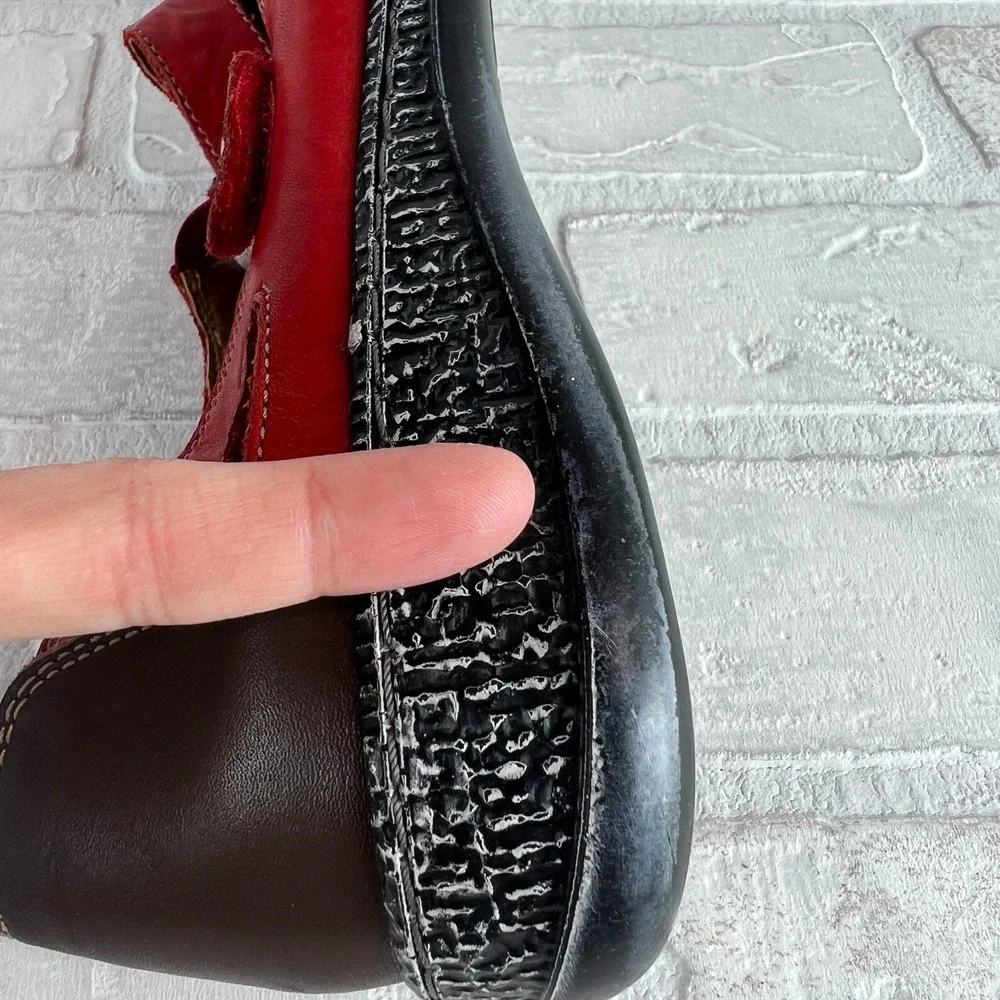 SPRING‎ STEP Womens 40 9 Red Leather Strappy Flats Artsy Boho Cut-Out Comfort